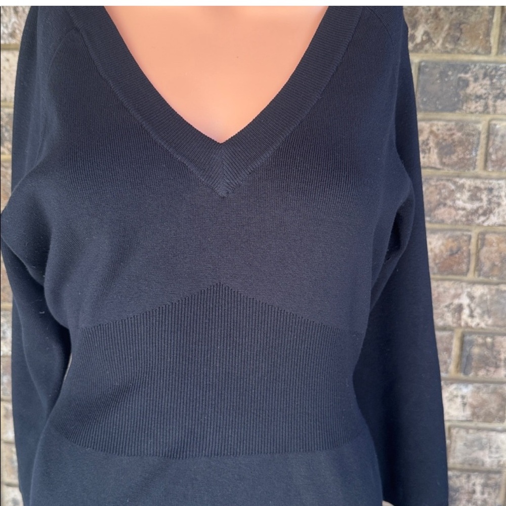 Kenneth Cole Black Silk Blend Sweater Dress Bodycon V Neck Knit L - Picture 5 of 7